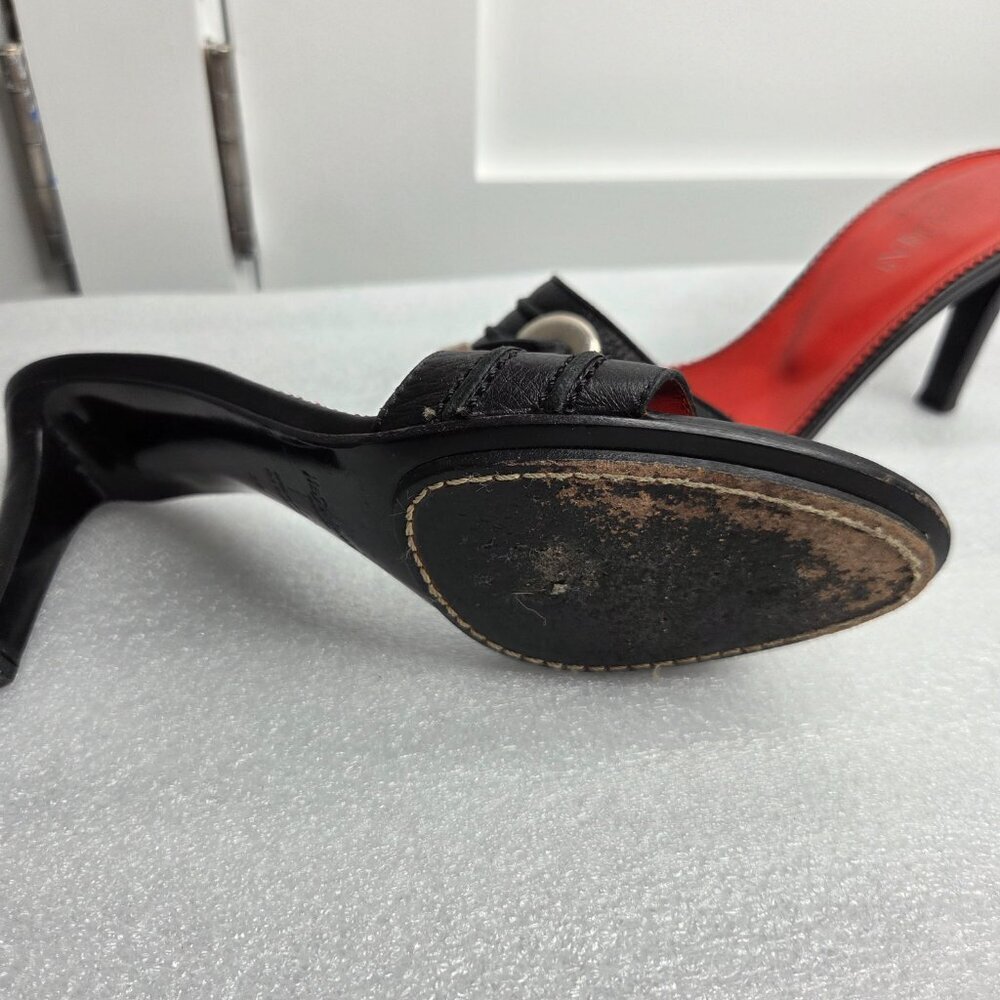 Women's YSL Rive Gauche Black Leather Buckle Mule Heels - Size 38 - VINTAGE - Picture 10 of 13
